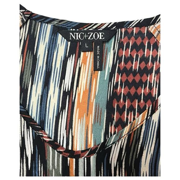 Nic Zoe Top Womens L Silk Short Sleeve Scoop Neck Geometric Slinky Multi - Picture 8 of 10